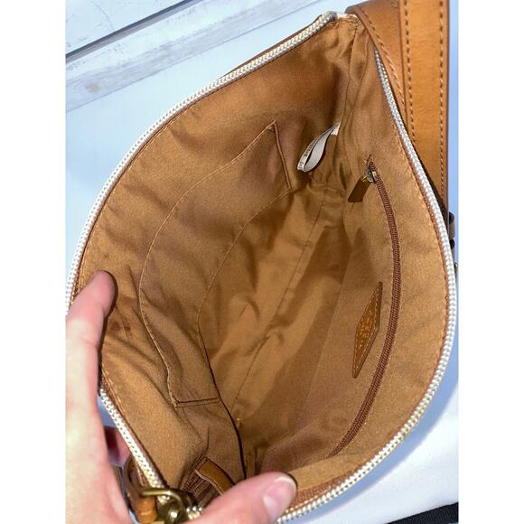 FOSSIL SMALL NAVY AND OATMEAL STRIPED CANVAS CROSSBODY BAG - Picture 11 of 15